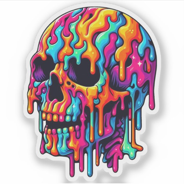 Vibrant Psychedelic Skull Sticker (Front)