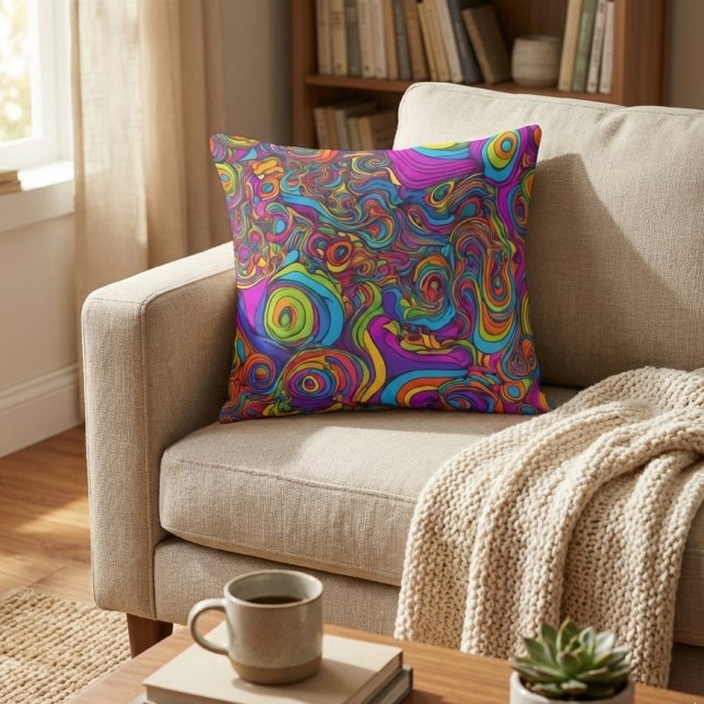 Vibrant Psychedelic Swirl - Abstract Groovy Throw Pillow (Creator Uploaded)