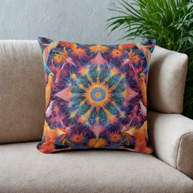 Vibrant Psychedelic Throw Pillow (Creator Uploaded)