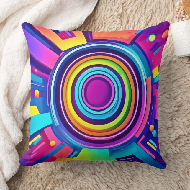 Vibrant Psychedelic Vortex Art Throw Pillow (Blanket)