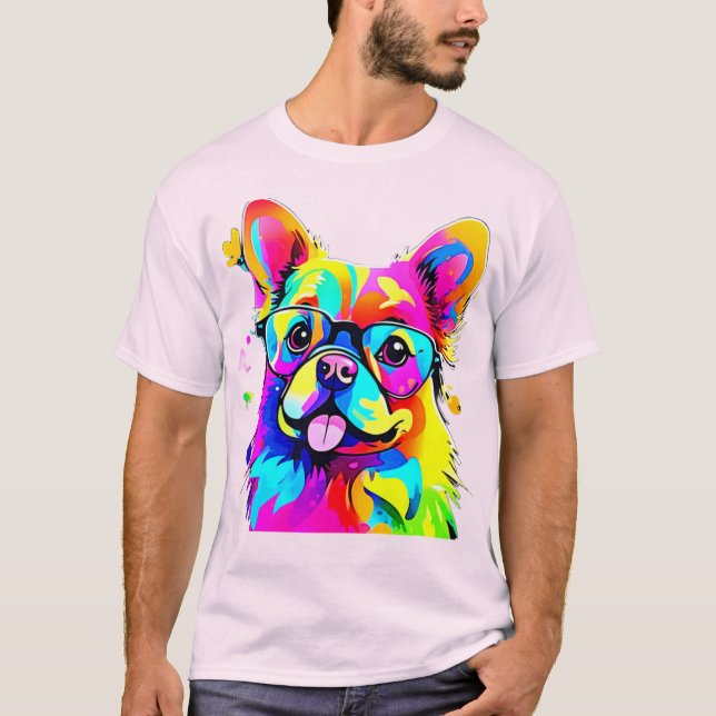 Vibrant Pup: Abstract Dog Art T-Shirt (Front)