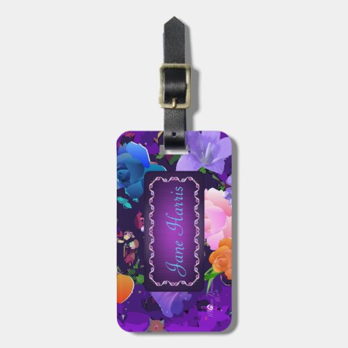 Vibrant Purple Abstract Floral Custom Luggage Tag