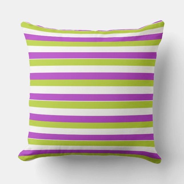 Vibrant Purple and Lime Green Stripe Pattern Throw Pillow (Front)