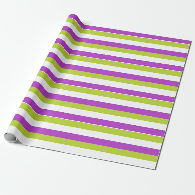 Vibrant Purple and Lime Green Stripe Pattern Wrapping Paper (Unrolled)