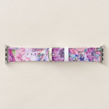 Vibrant Purple And Pink Flowers Apple Watch Band by FaithoverFear73 at Zazzle