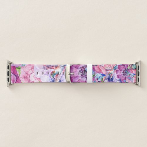 Vibrant purple and pink flowers apple watch band