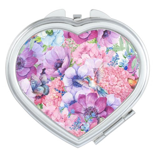 Vibrant purple and pink flowers compact mirror