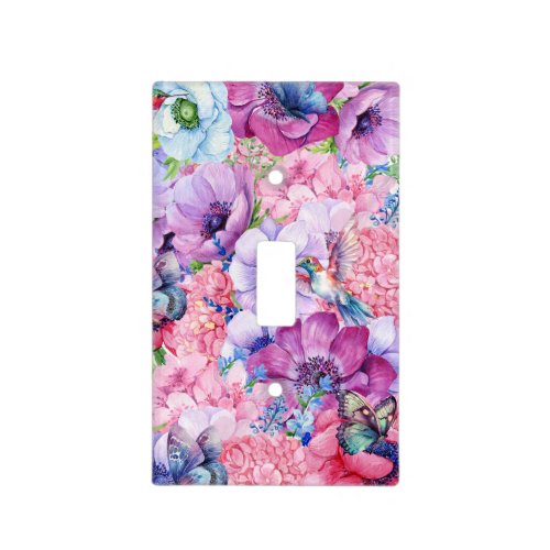 Vibrant purple and pink flowers light switch cover