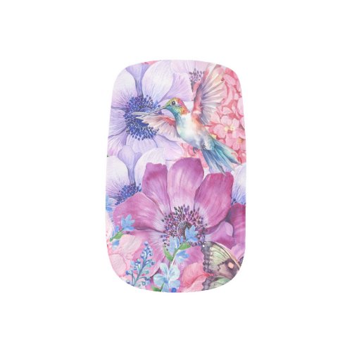 Vibrant purple and pink flowers minx nail art