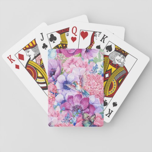 Vibrant purple and pink flowers playing cards
