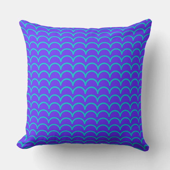 Vibrant Purple and Turquoise Scallop Pattern Throw Pillow (Front)
