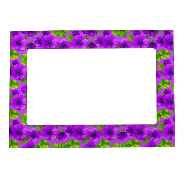 Vibrant Purple Anemone Flowers Magnetic Frame (Front)