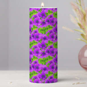 Vibrant Purple Anemone Flowers Pillar Candle