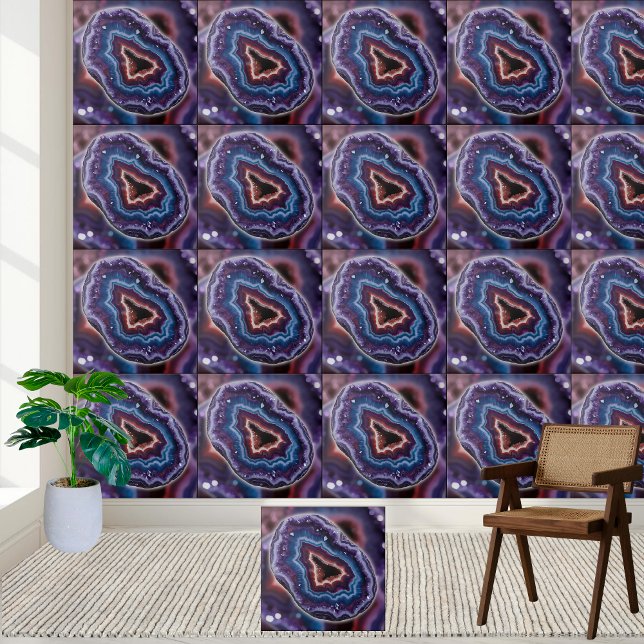 Vibrant Purple Blue and white Amethyst Geode Slice Ceramic Tile (Vibrant Purple Blue and white Amethyst Geode Slice Ceramic Tile)