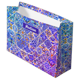 Vibrant Purple Blue Mediterranean Tile Pattern Large Gift Bag
