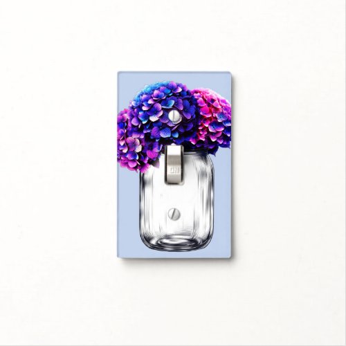 Vibrant Purple Blue Pink Hydrangea Floral Light Switch Cover