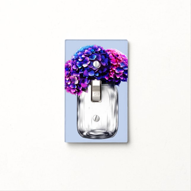 Vibrant Purple Blue Pink Hydrangea Floral Light Switch Cover (In Situ)