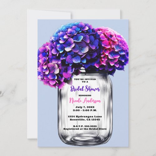 Vibrant Purple Blue Pink Hydrangeas Bridal Shower Invitation