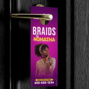 Vibrant Purple Braids & Wigs Hair Braiding Salon Door Hanger