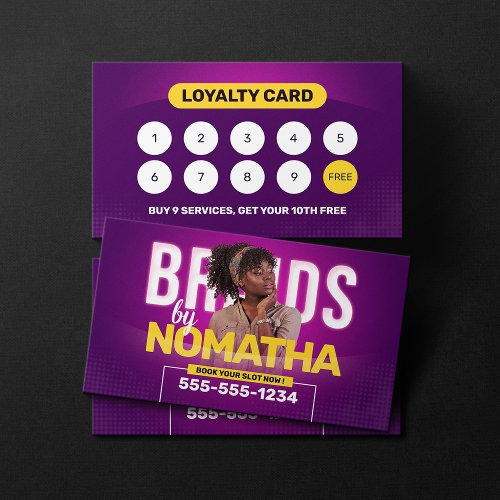 Vibrant Purple Braids  Wigs Hair Braiding Salon Loyalty Card