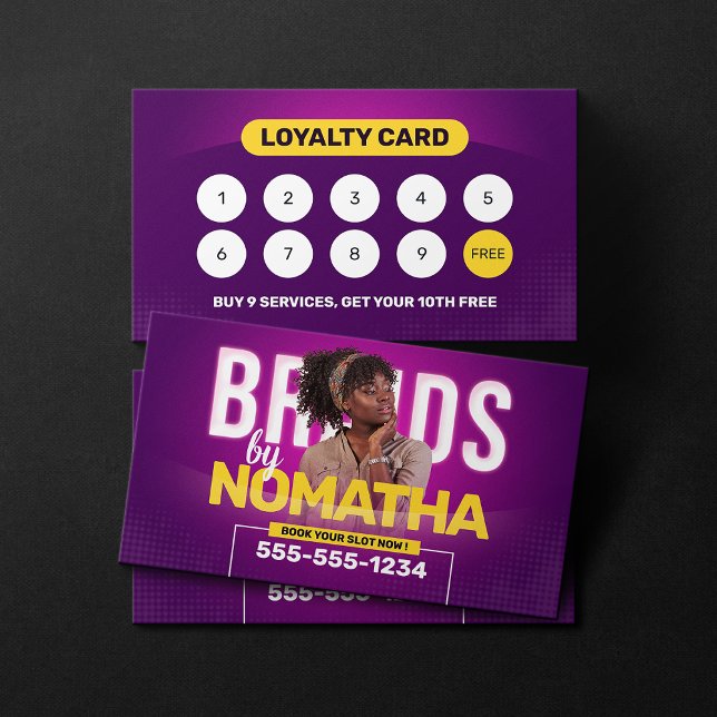 Vibrant Purple Braids & Wigs Hair Braiding Salon Loyalty Card (Creator Uploaded)