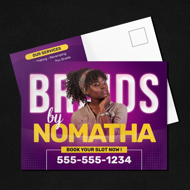 Vibrant Purple Braids & Wigs Hair Braiding Salon Postcard (Creator Uploaded)