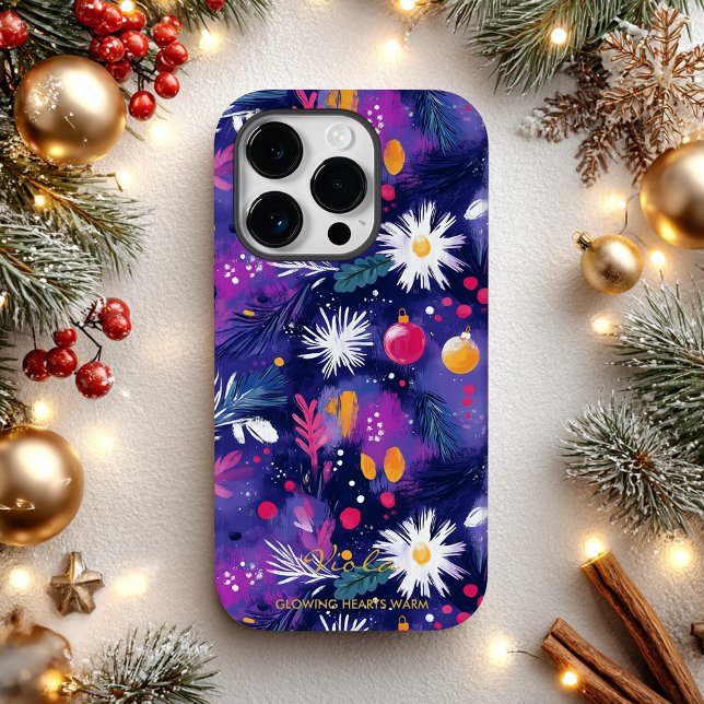 Vibrant Purple Christmas Florals with Festive Glow Case-Mate iPhone Case (Creator Uploaded)