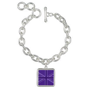 Vibrant Purple Color Union Jack Charm Bracelet