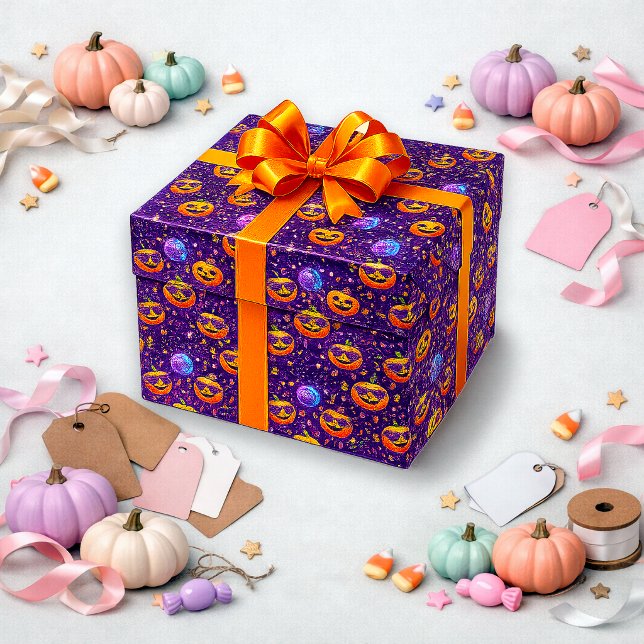 Vibrant Purple Cosmic Pumpkin Pattern Wrapping Paper (Creator Uploaded)
