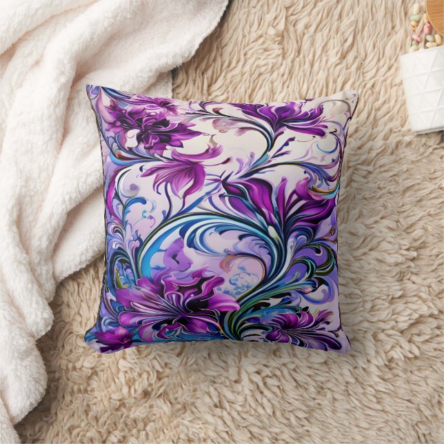 Vibrant Purple Floral Design on Elegant Background Throw Pillow (Blanket)