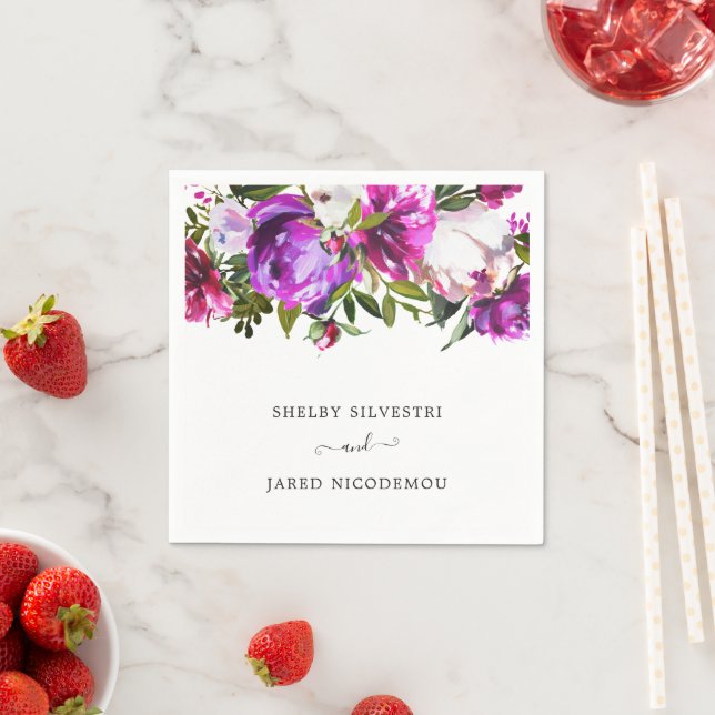 Vibrant Purple Floral Elegant Wedding Napkins (Insitu)