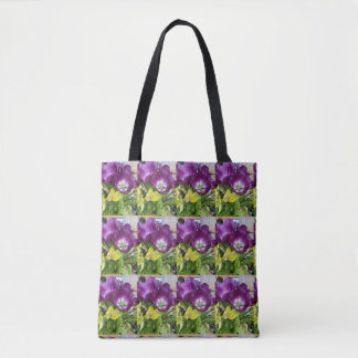 Vibrant Purple Floral Pattern Shoulder Tote Bag