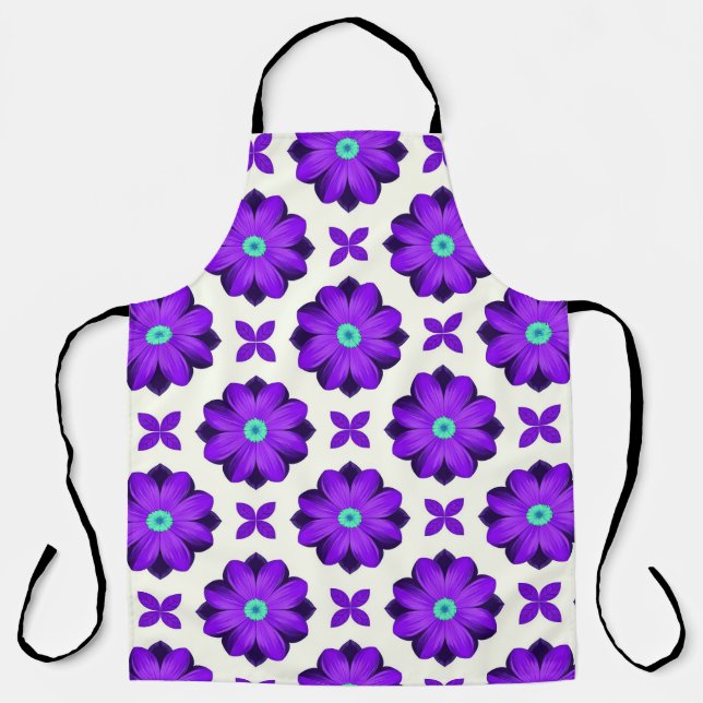  Vibrant Purple Flowers and Leaf Motifs Apron (Front)