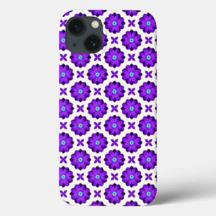 Vibrant Purple Flowers and Leaf Motifs iPhone 13 Case