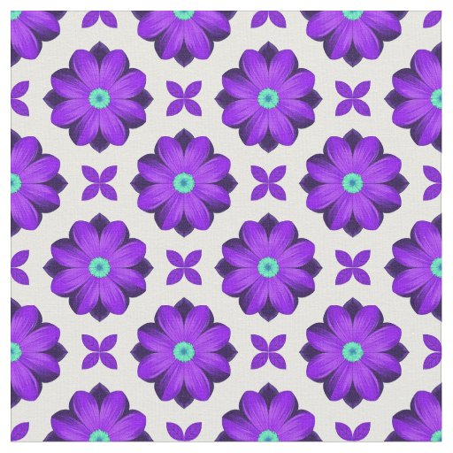  Vibrant Purple Flowers and Leaf Motifs Fabric