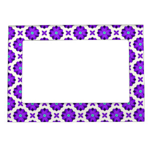 Vibrant Purple Flowers and Leaf Motifs Magnetic Frame