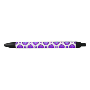 Vibrant Purple Flowers and Leaf Motifs Pen