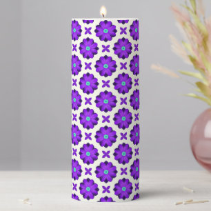 Vibrant Purple Flowers and Leaf Motifs Pillar Candle