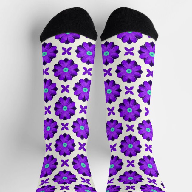  Vibrant Purple Flowers and Leaf Motifs Socks (Top)
