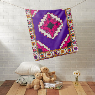 Vibrant Purple Geometric Boho Folk Art Pattern Baby Blanket