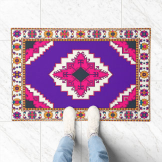 Vibrant Purple Geometric Boho Folk Art Pattern Doormat
