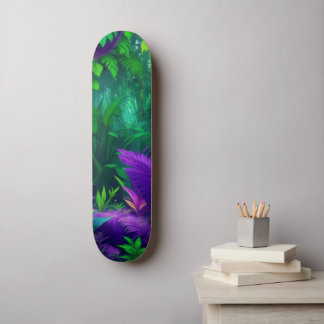  Vibrant Purple Green Tropical Jungle Foliage  Skateboard