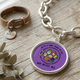 Vibrant Purple Heart Paw Print Rescue Mom Gift Bracelet