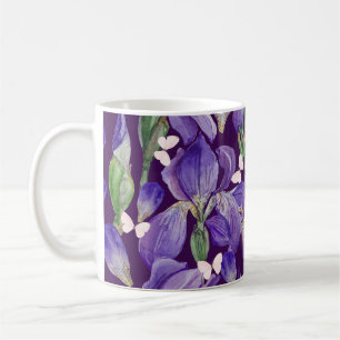 Vibrant Purple Iris Flowers and Butterflies   Coffee Mug