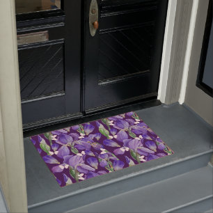 Vibrant Purple Iris Flowers and Butterflies Doormat