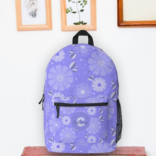 Vibrant Purple Lavender Folk Art Floral Pattern Printed Backpack