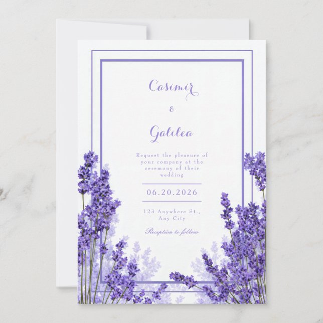 Vibrant Purple Lavender Indigo Frame Wedding Invitation (Front)