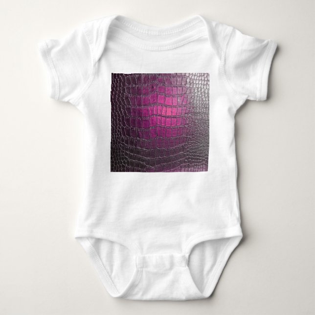 Vibrant purple leather: glossy emboss. baby bodysuit (Front)