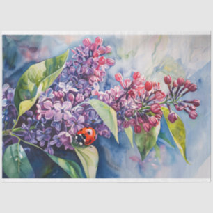 Vibrant Purple Lilac Flowers Ladybug Decoupage Tissue Paper