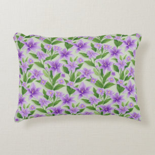 Vibrant Purple Lilies With Green Leaves Accent Pillow